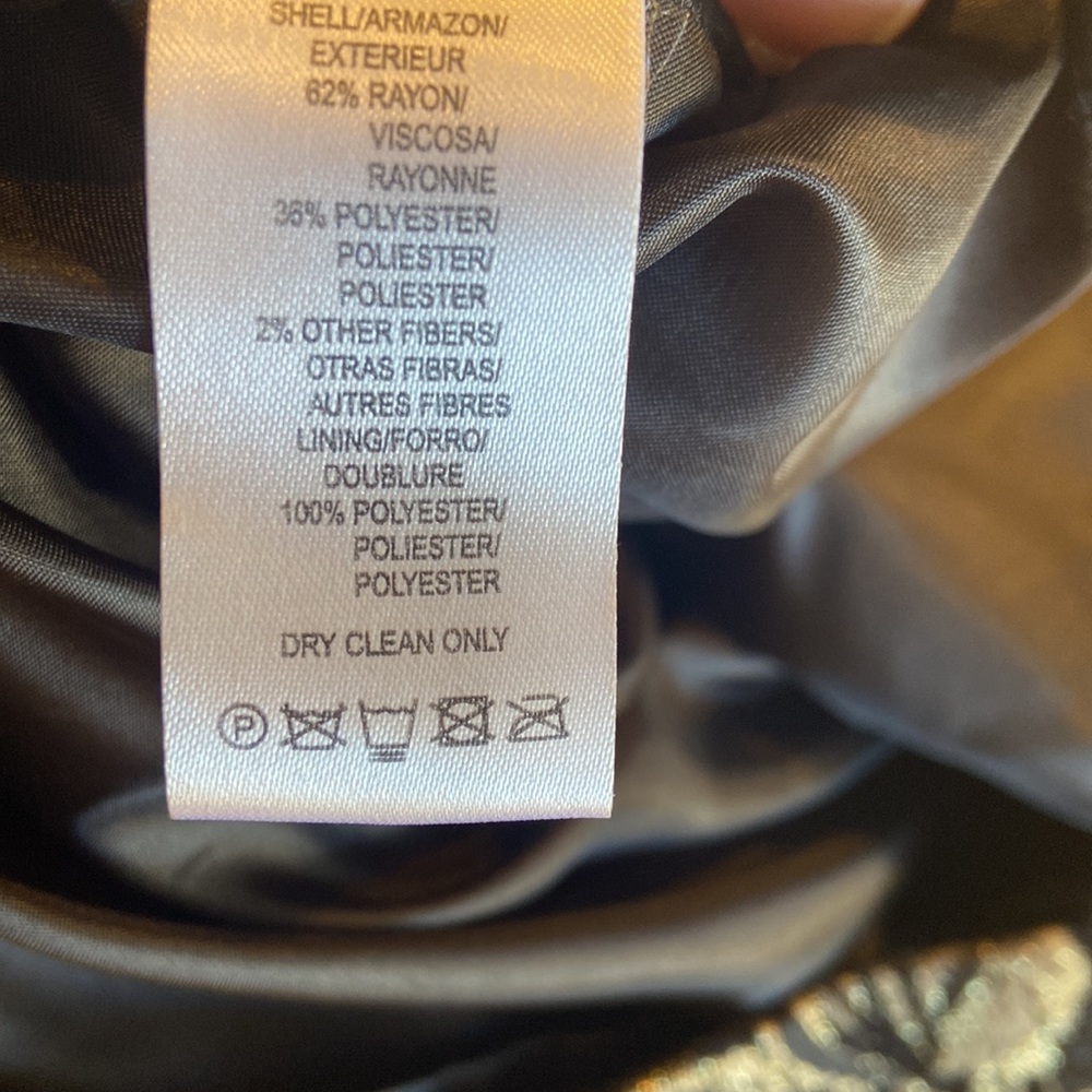 Shimmering gold & black empire waist jacquard dress w/ satin trim size 6 - Picture 7 of 16